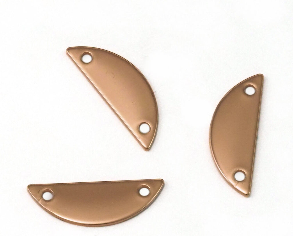 semi circle blanks half moon shape 2 hole  20x7x0.9mm Rose Gold plated brass pendant connector (1.63mm  14 gauge hole) SCS 2085-72