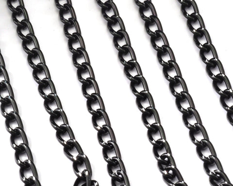 Black anodized Aluminum Sparkle Bright Faceted Curb Chain 4x7.5mm z093