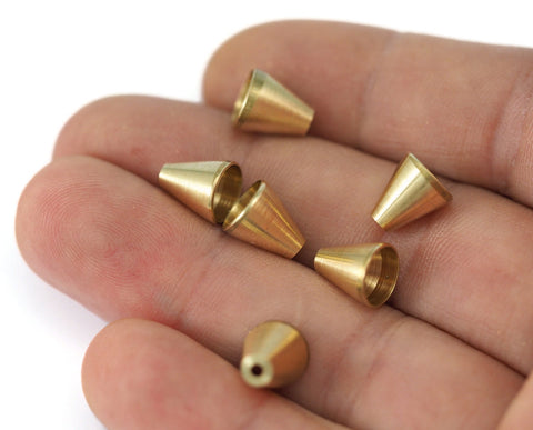 cord end beads Raw Brass Cone 9x8mm (hole 1.7mm and  7mm) decorative , hanging metal beads ENC7 2228