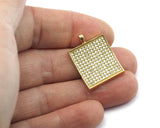 Micro Pave Curved Rectangle 27.5x20mm  Gold plated Brass with crystal Pendant 2142