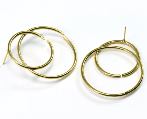 Earring Stud posts Double Circle  38mm Gold plated brass 2152