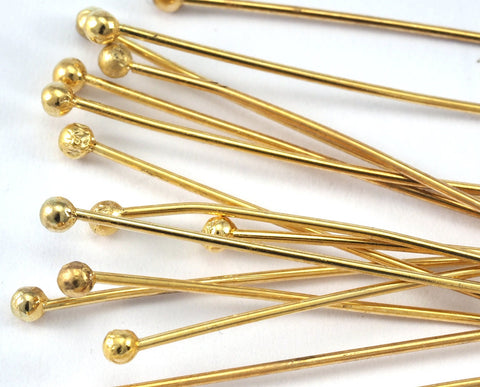 Ball head pin 75mm 23 gauge( 0,6mm ) gold plated brass (1.9mm ball size)  Head Pin Ball end 7523HB-20