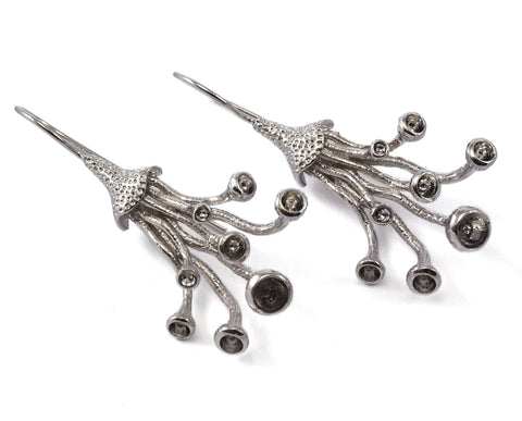 Earring posts octopus suckers shape setting blanks 49x24mm Silver plated plated brass  2265