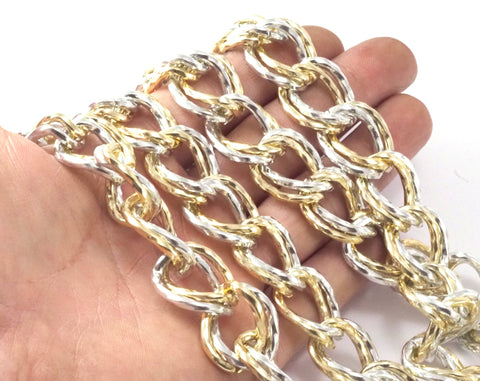1 mt 3,3 feet Aluminum Silver and Gold chain 20mm Gold anodized  LAV2-7