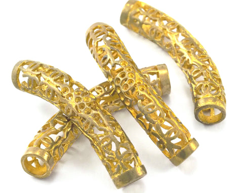 1 pc 9x48mm (hole 6mm ) raw brass curved tube filigree brass Charms,Pendant,Findings spacer bead O29