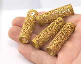 Tube filigree Raw brass Charms 41x12mm (hole 9,5mm ) ,Pendant,Findings spacer bead OZO29