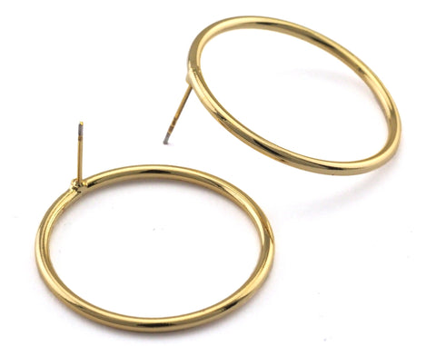 Circle Earring Stud Posts  33mm Gold plated Gun Metal Rose Raw brass 2367
