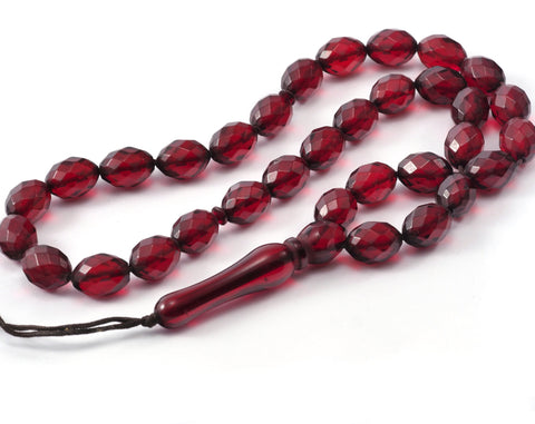 33pcs Oval faceted plastic beads 14x10mm Claret red color LAV1