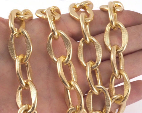 18x25mm Gold anodized Aluminum Shiny Chunky Gold Textured chain LAV2-3