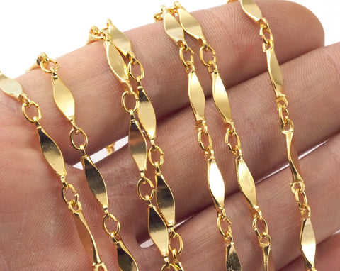 Brass link Marquise Sequin Chain Gold plated 16x3mm  2104