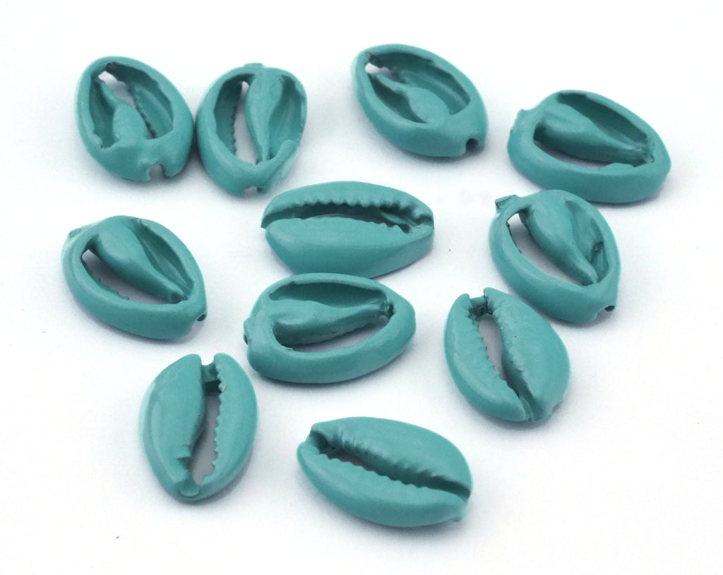 Cowrie shell, Sea shell Turquoise Painted alloy pendant spacer (15x10mm) 2406