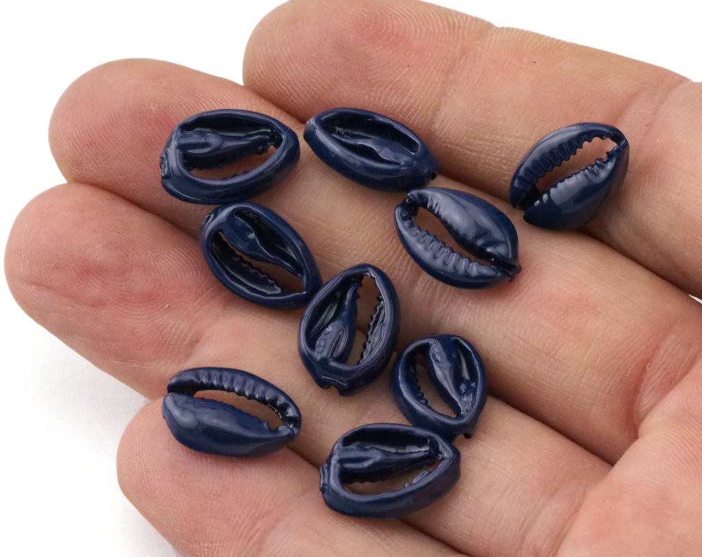 Cowrie shell, Sea shell Dark Blue Painted alloy pendant spacer (15x10mm) 2410