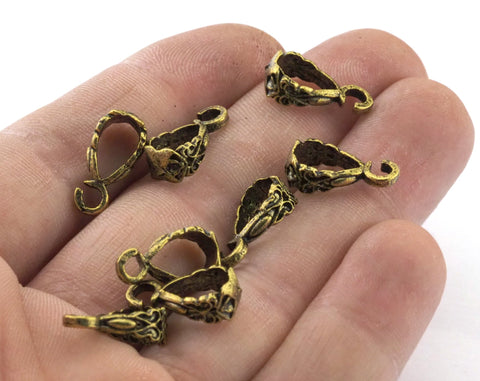 Brass Bead Pendant Bail Charm Holder Slider - Antique Brass Plated  1404