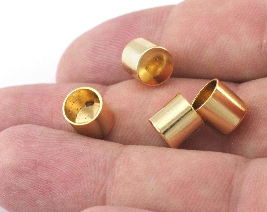 Cord End Caps Gold Plated Brass 8x8mm (7mm inside diameter) Leather Cord Terminator cord  tip ends, ribbon end, ENC7 2416