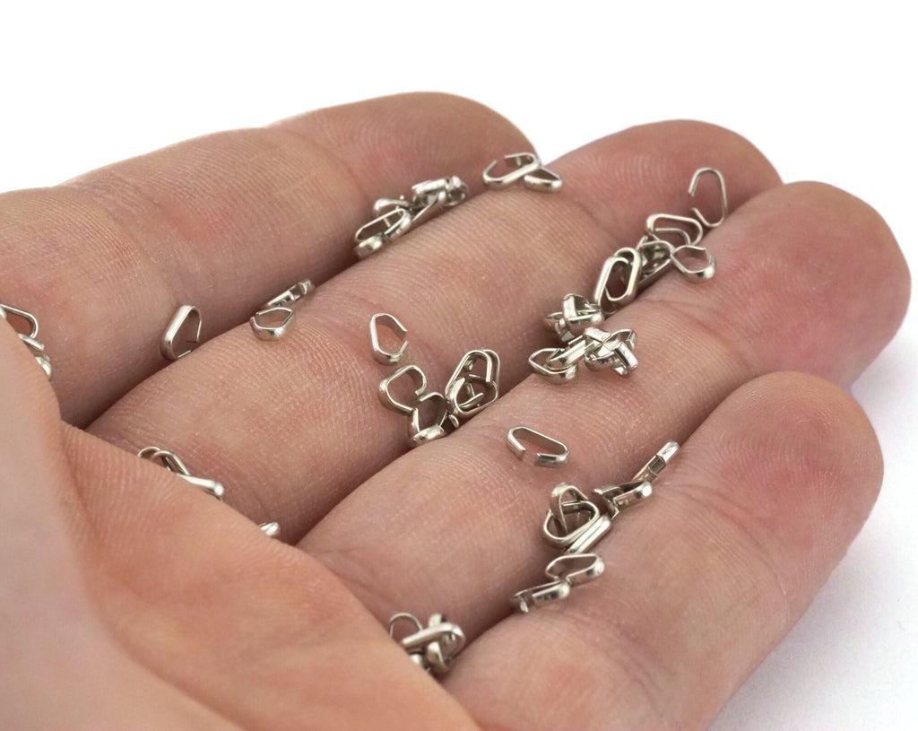 Pinch Bails in Silver Tone (Nickel Free) Brass 5x3x1mm pendant connectors, necklace clasps,pendant clasps 2401