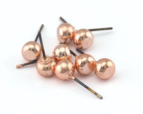 Ball Earring Stud , Earring Posts Rose Gold Plated Brass 6mm 2457