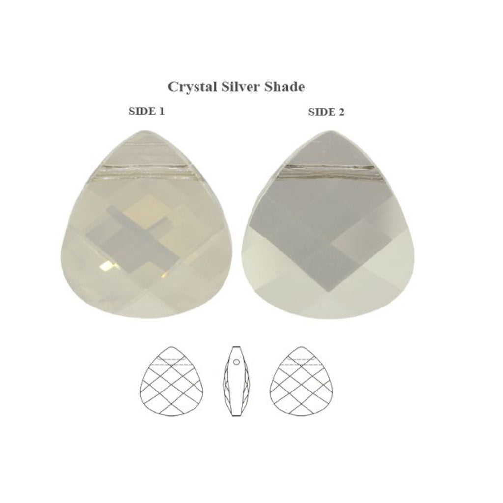 Briolette pendant 6012 Flat swarovski 11x10mm crystal  silver shade