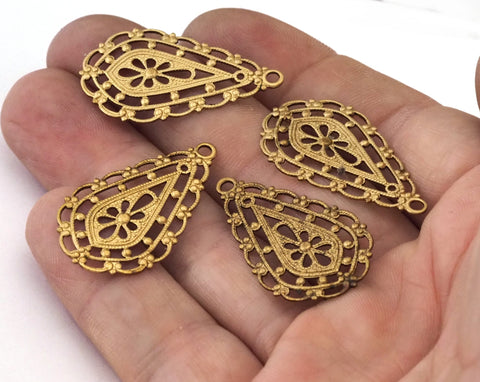 Vintage Raw Brass Filigree  pendant 33x19mm 1 5/16"x3/4" finding  probably made in Germany O34