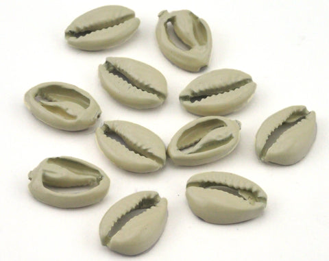 Cowrie shell, Sea shell Beige Painted alloy pendant spacer (15x10mm) 2410