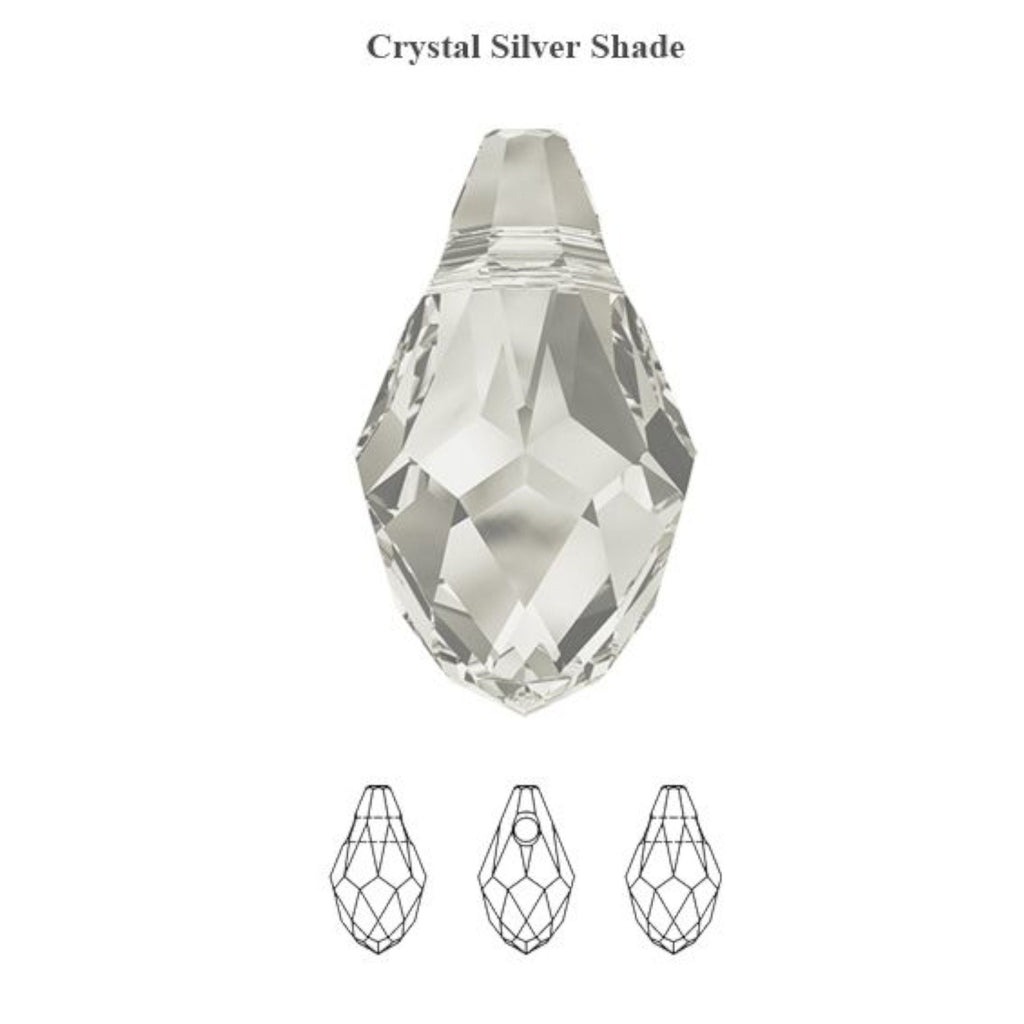 Briolette pendant 6007 Swarovski® crystal silver shade small 7x4mm 967
