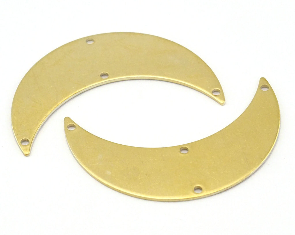 Crescent Moon 4 hole tag 44mm (0.8mm thickness) (1.63mm hole inner) raw brass pendant Findings Charms 2097-410