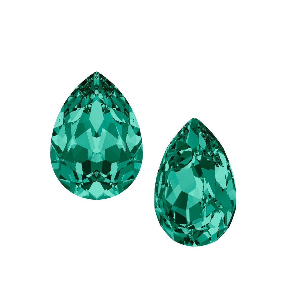 Pear shaped fancy stone 4320 Swarovski® emerald (205) 13x18mm unfoiled