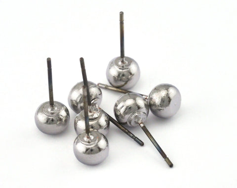 Ball Earring Stud, Posts Silver Plated Brass 6mm 2457