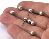 Ball Earring Stud, Posts Silver Plated Brass 6mm 2457