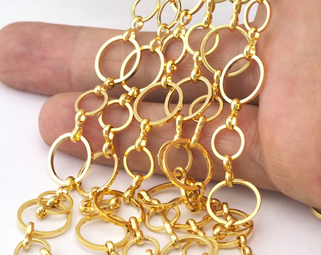 1 mt 3,3 feet 12mm 8mm circle shape (Shiny) gold plated Brass link Chain 761