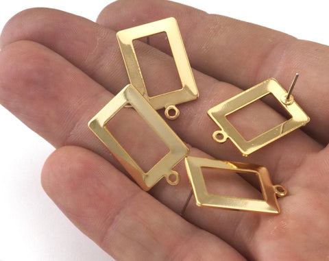 Rectangle Earring Stud Post with Loop 23x14mm Gold Plated Brass Charms findings earring 2493