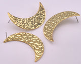 Crescent Earring Post Gold Plated Brass Textured 44x27mm Earring  Blanks 2490