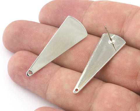 Triangle Earring Stud Post 1 Hole Silver Tone (Nickel Free) Plated Brass 37x14mm Earring  Blanks 2492