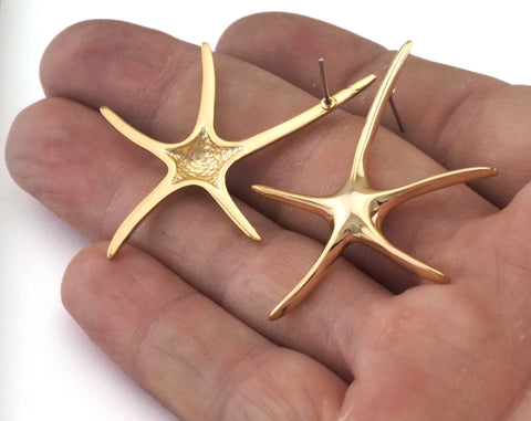 Starfish Earring Stud Post Gold Plated Brass 48x35mm 2474