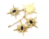 Star Pendant with Black Stone Gold Plated  Brass 32x29mm  findings OZ2540-200