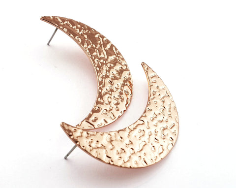 Crescent Earring Post Rose Gold Plated Brass Textured 44x27mm Earring  Blanks 2490