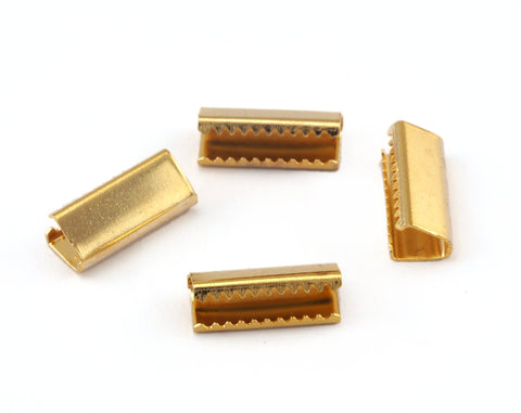 Ribbon Crimp Ends, 6x15mm Gold Plated Brass cap Findings 2502