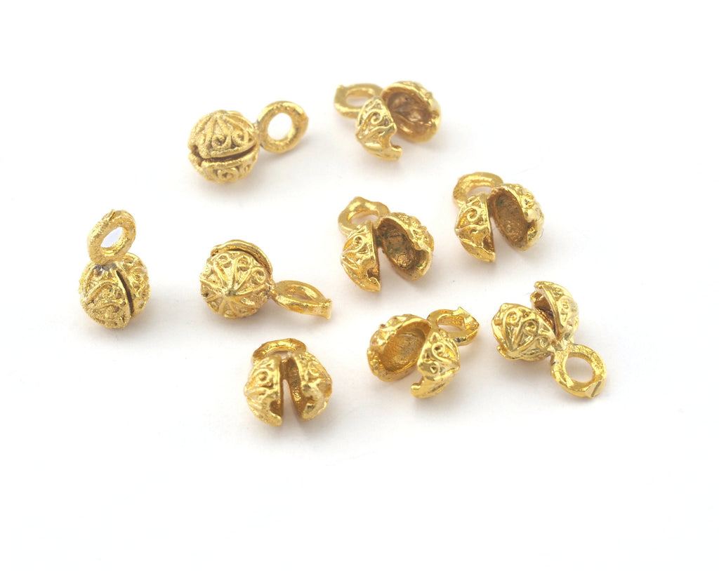 Fold Over Crimp Heads, 9x5mm Gold Plated brass, Bead Knot Tip Cover Ends 310S-7 OZ306