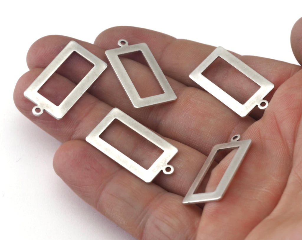 Rectangle frame with loop 28x14mm pendant charms Antique Silver Plated Silver brass OZ2299-140