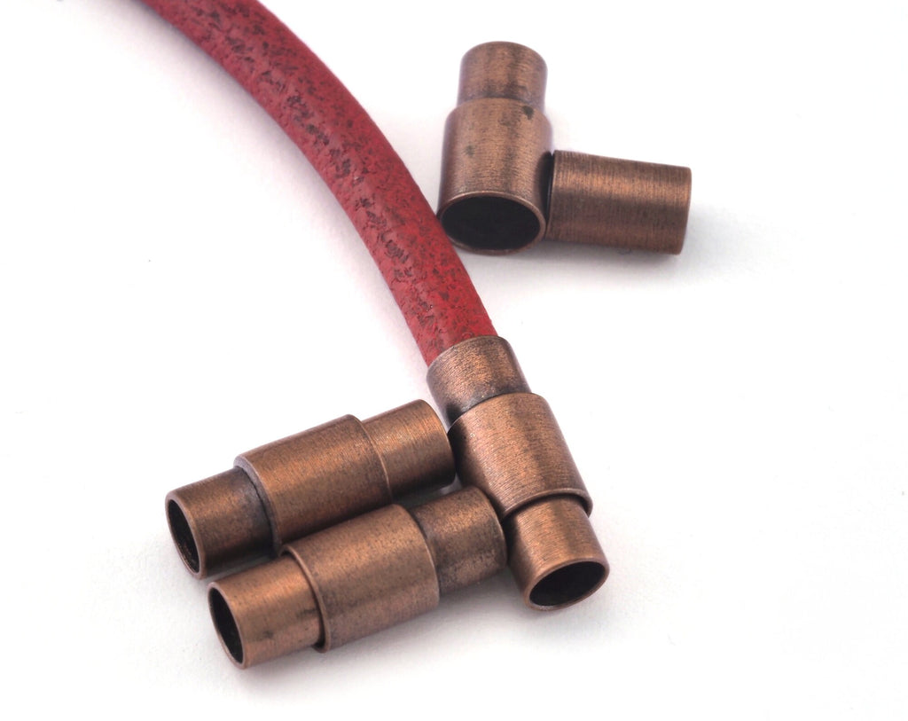 Magnetic clasp leather cord Antique Copper Brass (14x6 total size) (4mm inner size) MCL4 2533