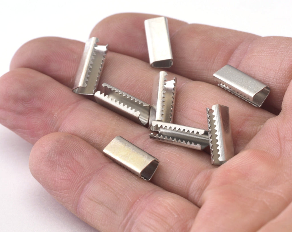 Ribbon Crimp Ends, 6x15mm Nickel Free Plated (Silver Tone) Plated Brass cap Findings 2502