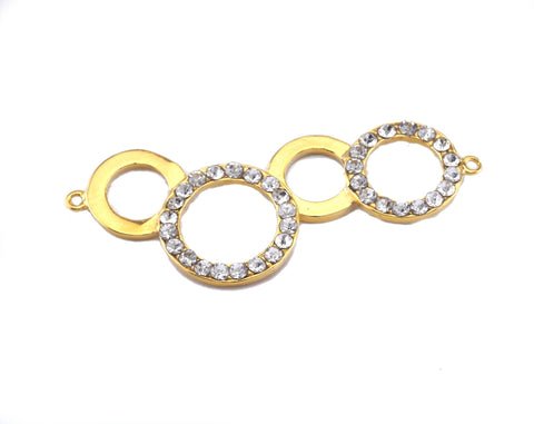 Micro Pave 1 pc 46mm  gold plated brass rhinestone circles with 2 loop  finding charm pendant connector 2805
