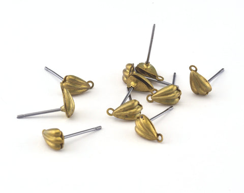 Pear Earring Stud Posts with one hole pear shape 5x8mm 40 pcs (20 pair) RBD2 OZ2619