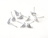 Shell Earring Posts with Silver Plated Brass Pads pear shape 5x8mm 40 pcs (20 pair)  RBD2S OZ2619