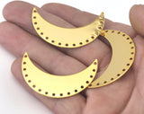 Crescent Connector Moon Shape 17 hole tag 44mm (0.8mm thickness)  Shiny Gold Plated brass Findings Charms OZ2522-400