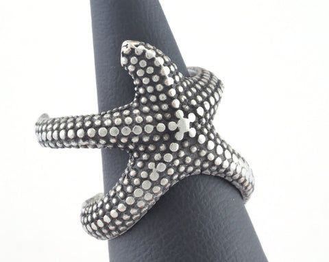 Starfish Adjustable Ring Antique Silver Plated brass (18mm 8US inner size) OZ3065