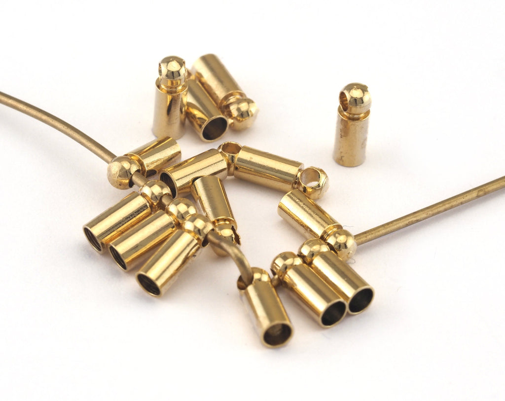 Cord  tip ends gold plated brass , 2.5x7mm 2mm inner with (1.2mm) loop ribbon end, ends cap, findings ENC2-55 OZ1539
