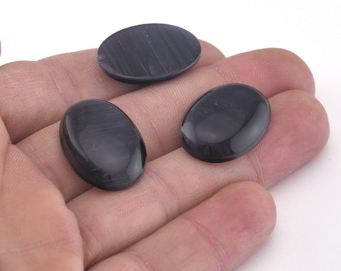 Black Synthetic Cats Eye Glass 25x18mm Cabochon cab120-07