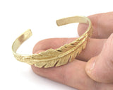 Cuff Bracelet Feather Raw Brass  (55mm inner size - Adjustable ) OZ3162