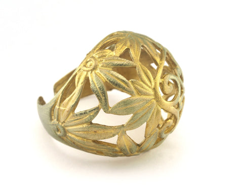 Leaf Butterfly Ring Adjustable Raw brass (18mm 7.5US inner size) OZ3004