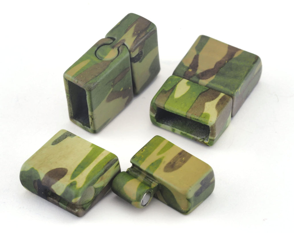 Magnetic clasp leather camouflage painted alloy cord 22x15x8mm LEATHER INNER: 12x5mm  MCL  Oz3009